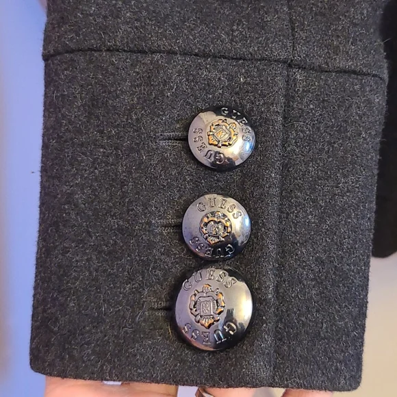 🌬️Guess Grey Ruffle Pea Coat - Picture 9 of 14